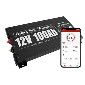 Trolltek™ 12V LiFePO4 Super Slimline Lithium Battery with Bluetooth app