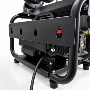 Black wall-mountable Paddock™ 1,450 PSI Pressure Washer with Hose Reel featuring a high-pressure hose and mounting bracket.