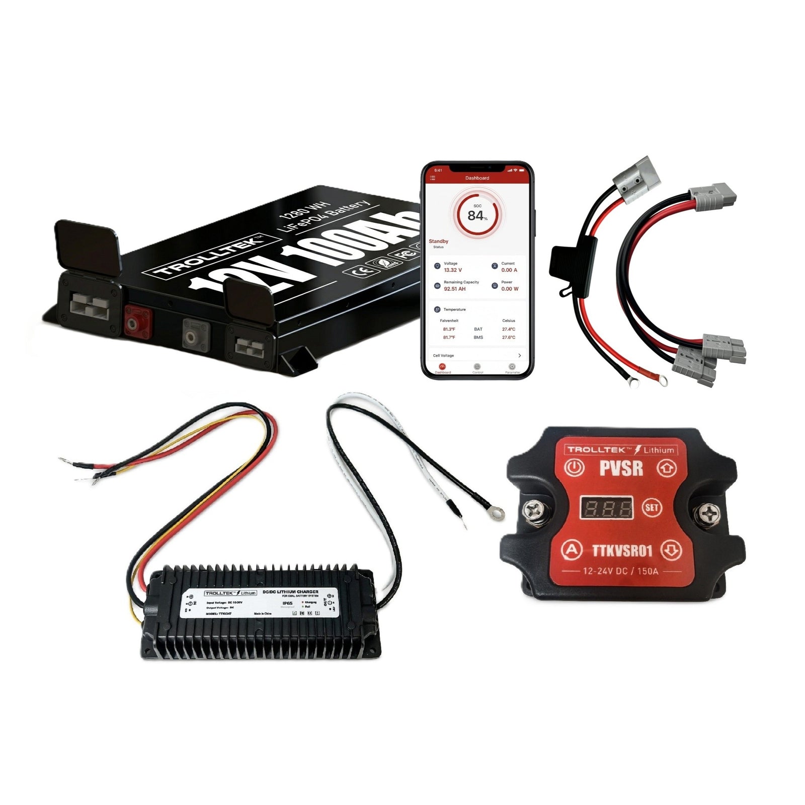 Trolltek™ 12V LiFePO4 Lithium Slimline Battery DC Bundle – Charge While Driving (DC)